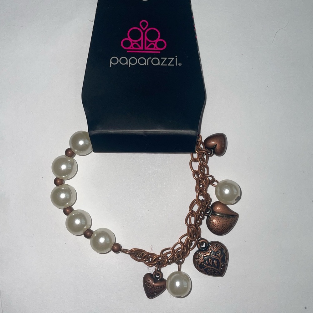 Paparazzi Brown and Cream Heart Charm Bracelet